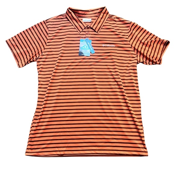 Columbia Hike Men's Large Striped Short Sleeve Polo In Tuscan Spice Stripe NWT - Picture 1 of 10